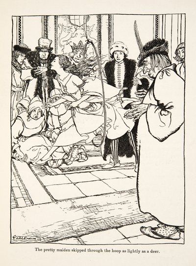 Den smukke jomfru sprang gennem bøjlen så let som en hjort, fra Little Brother & Little Sister and Other Tales af brødrene Grimm, pub.1917 (litho) af Arthur Rackham