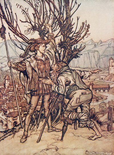 Den unge Prins sagde, jeg er ikke bange; Jeg er fast besluttet på at gå og se på den dejlige Briar Rose ?, fra The Fairy Tales of the Brothers Grimm, pub. 1909 af Arthur Rackham