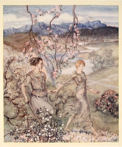 Så gik de hånd i hånd i landet, der dufter af æbleblomst og honning, illustration fra 