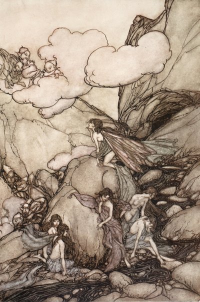 Disse fe-bjerge, fra Rip Van Winkle af Washington Irving, udg. 1910 af Arthur Rackham