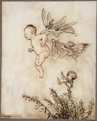 De kildede ham alle sammen på skulderen .. , fra Peter Pan i Kensington Gardens af J M Barrie (1860 - 1937), pub. 1906 af Arthur Rackham