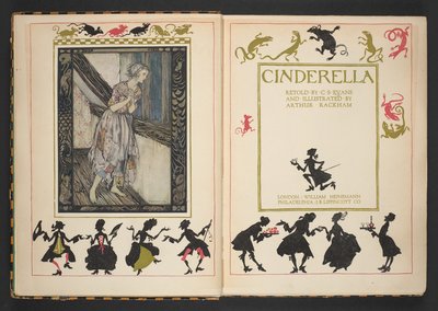 Titelside og frontispice fra Askepot, genfortalt af C.S. Evans og illustreret af Arthur Rackham af Arthur Rackham