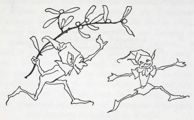To elvere leger, den ene bærer en kvist mistelten af Arthur Rackham