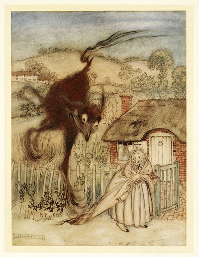 Godt! hun klukkede, I am in luck!, fra English Fairy Tales, pub. 1922 af Arthur Rackham