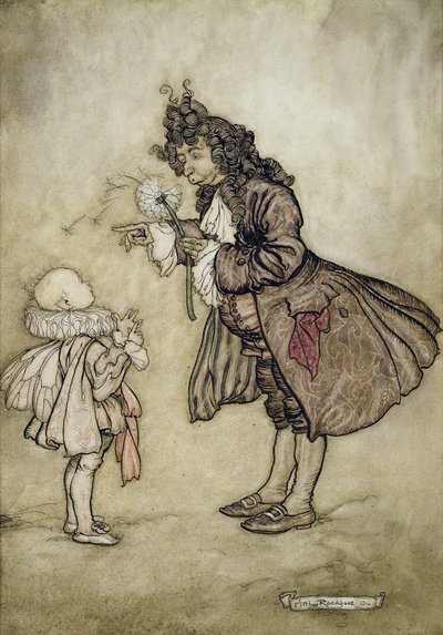 When Her Majesty Wants to Know the Time, fra Peter Pan i Kensington Gardens af J.M. Barrie, pub. af Hodder og Stoughton, 1906 (pen og blæk med wc på papir) af Arthur Rackham