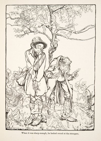 Da det var skarpt nok, så han rundt på fremmede, fra Lillebror & Lillesøster og andre fortællinger af brødrene Grimm, pub.1917 (litho) af Arthur Rackham