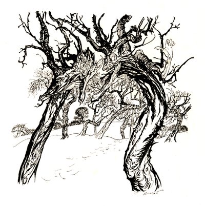 Hviskende træer, fra et fad med æbler, 1917, 1923 af Arthur Rackham
