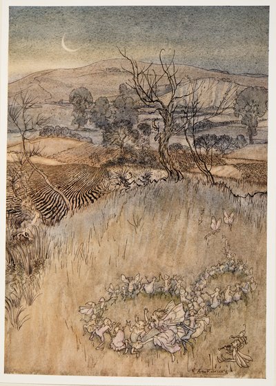 I halvdukker, som ved måneskin laver de grønne, sure ringlets, illustration fra William Shakespeares The Tempest, pub. 1926 af Arthur Rackham