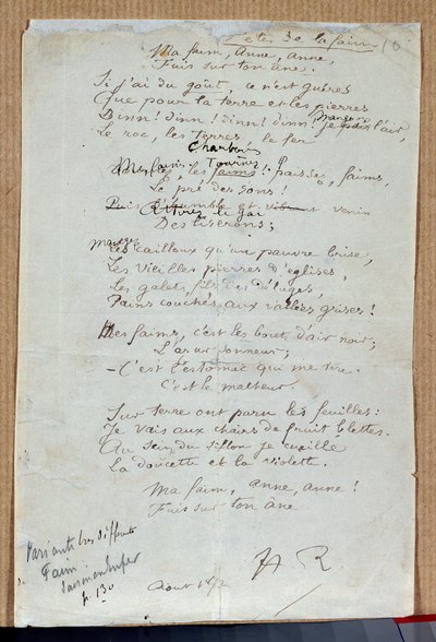 Manuskript til digtet "The Feasts of Famine"" af Arthur Rimbaud, august 1872. Charleville, Musee Rimbaud af Arthur Rimbaud