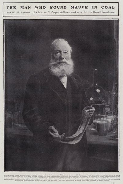 William Henry Perkin, engelsk kemiker, der opdagede det første syntetiske organiske farvestof, mauveine (litho) af Arthur Stockdale Cope