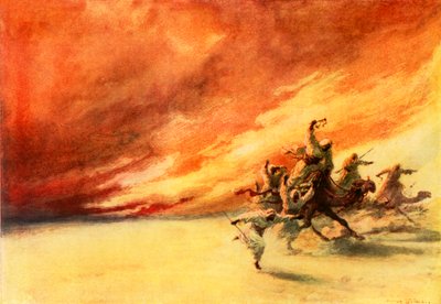 Ørkenens svøbe (farvelitografi) af Arthur Twidle