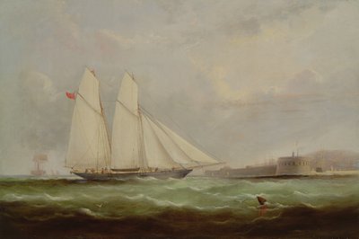 Skonnert Yacht Esmeralda nærmer sig Cherbourg, 1861 af Arthur Wellington Fowles