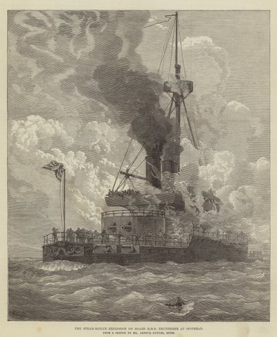 Dampkedeleksplosionen om bord på HMS Thunderer ved Spithead af Arthur Wellington Fowles