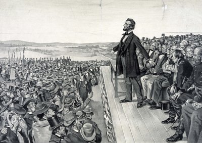 Abraham Lincoln holder sin berømte tale den 19. november 1863. af Artist Unknown