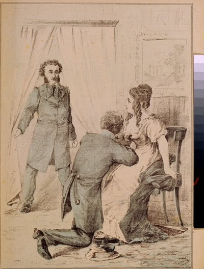 Alexander Pushkin (1799-1837) (litografi) af Artist Unknown