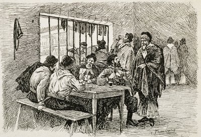 Argentina (20. århundrede). "Pulperia", et værtshus og en spiritusbutik. Illustration af T.Tamarera. Gravering af Artist Unknown