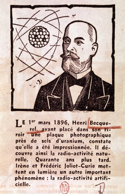 BECQUEREL Antoine Henri Fransk ingeniør, fysiker, nobelprismodtager: Portræt (tegning) af Artist Unknown