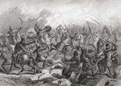 Slaget ved Guadalete, Spanien i 711 (print) af Artist Unknown