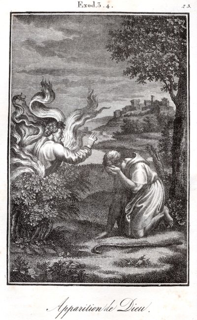 Bibelen - Moses og den brændende busk Gud viser sig for Moses fra en brændende busk. af Artist Unknown