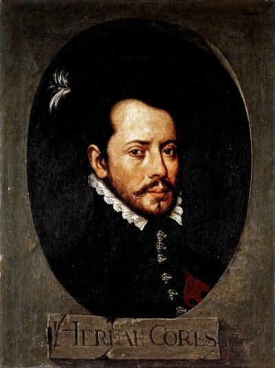 CORTES Hernan ( 1485-1547). Spansk erobrer af Mexico (olie på lærred) af Artist Unknown