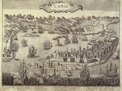 Byen og havnen i Cadiz. Gravering. SPANIEN. ANDALUSIEN. Cádiz. Museo de Cadiz af Artist Unknown