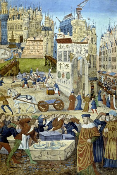 Opførelse af en katedral i middelalderen af Artist Unknown