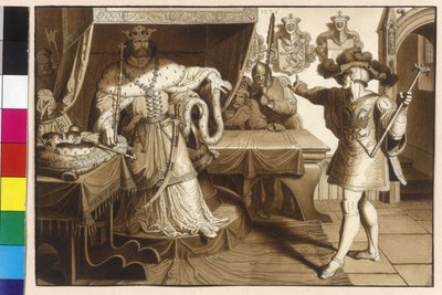 Kejser Rudolf af Habsburg postulerer kong Ottokar II ved sin herold til tilbagelevering af det kejserlige len Østrig og Steiermark den af Artist Unknown