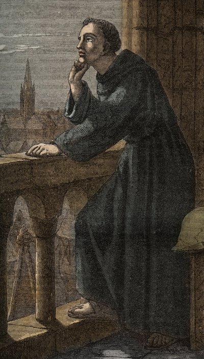 Den engelske filosof Roger Bacon i Oxford - Roger Bacon a oxford - franciskanermunk, teolog, filosof og engelsk lærd (Ilchester, Somerset, ca. 1214 i Oxford). af Artist Unknown