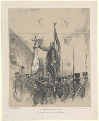De ungarske juristers taksigelse på Wiens universitet den 16. marts 1848 af Artist Unknown