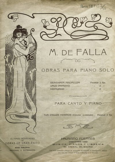 FALLA, Manuel de (1876-1946). Spansk komponist og pianist. Værker for klaver solo og for klaver og stemme. Udgivet i Madrid. af Artist Unknown