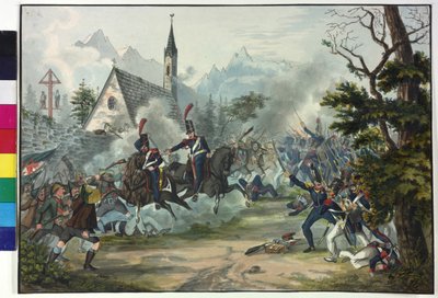 Kamp mellem franske soldater og tyrolske bønder af Artist Unknown
