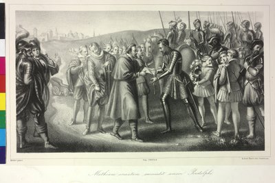 Franz af Dietrichstein overdrager kong Matthæus I et brev fra kejser Rudolf II af Artist Unknown