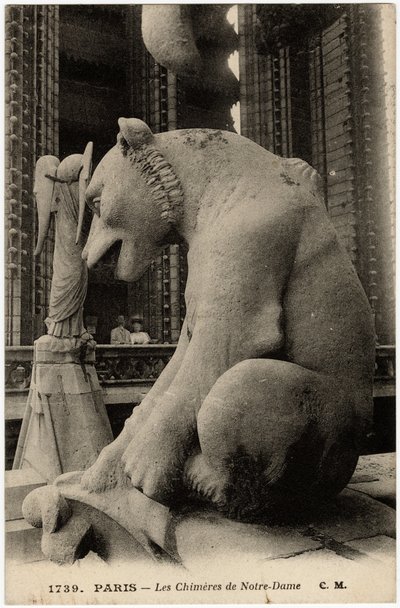 Gargoyle eller chimere på katedralen Notre Dame de Paris, bygget mellem 1163 og det 14. århundrede - Postkort, Selva-samlingen af Artist Unknown