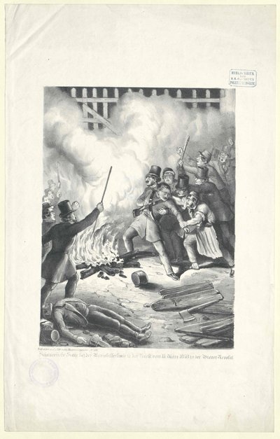 Grim scene ved Mariahilfer-linjen om natten fra den 13. marts 1848 i Wien-revolutionen af Artist Unknown