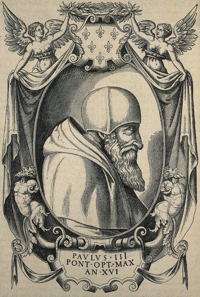 HULSIUS, Levinus (1550-1606). Paul III. slutningen af det 16. århundrede. Portræt med camauro. Gravering. af Artist Unknown