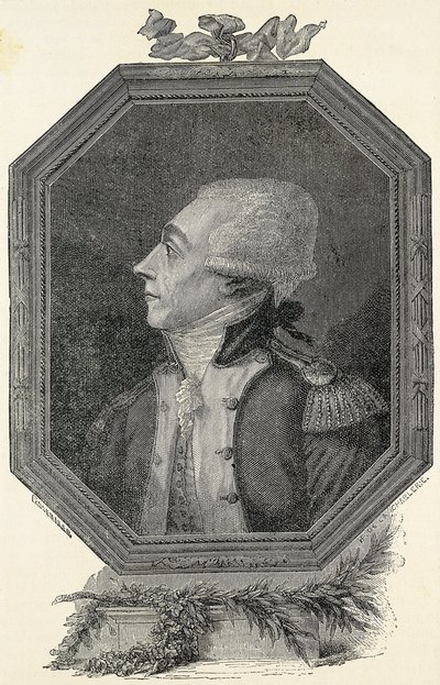 Lafayette, Marie Joseph Gilbert Motie Motier, markis af (1757-1834). Fransk aristokrat og militærmand med en liberal ideologi. Ætsning af Artist Unknown