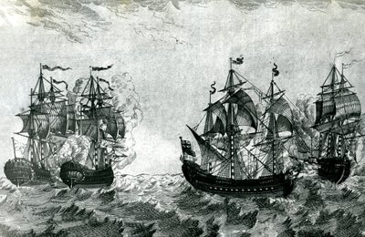 Le Maure nærmer sig rubinen: Achilles kæmper mod Royal Oak (gravering) af Artist Unknown