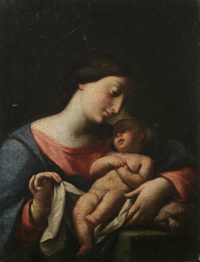Madonna og barn (olie på lærred) af Artist Unknown