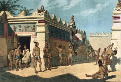 Mayaernes civilisation, Mesoamerikansk boldspil, Litografi af Artist Unknown