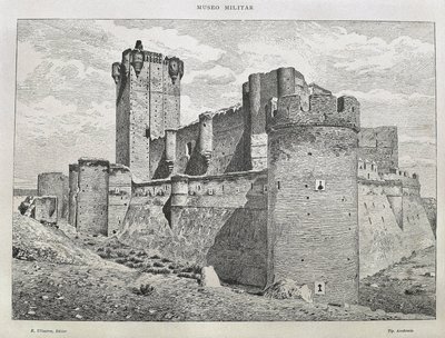 Medina del Campo. Mota-slottet. Gravering. SPANIEN. ARAGON. Zaragoza. Generelt militærakademi af Artist Unknown