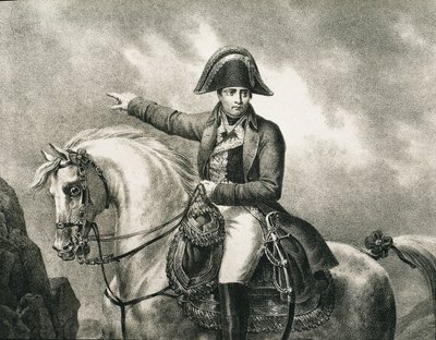 NAPOLEON I Bonaparte (1769-1821). Fransk militærmand og politiker, kejser af Frankrig (1804-1815). Detalje af et rytterportræt af Napoleon, inspireret af det originale portræt af Joseph Chabord. Gravering af Artist Unknown