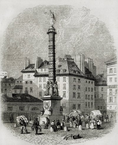 Paris. Vandsælgere foran springvandet på Place Chatelet (gravering) af Artist Unknown