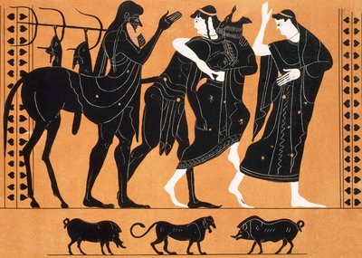 Peleus og Thetis foran kentauren Chiron (tryk) af Artist Unknown