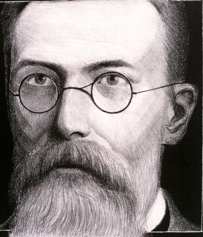 Portræt af Nikolai Andreevich Rimsky-Korsakov (radering) af Artist Unknown