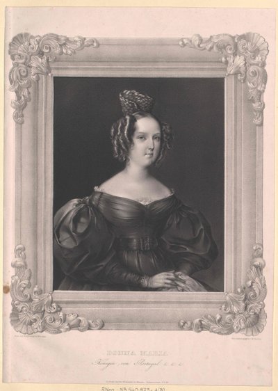 Dronning af Portugal Mary II da honour af Artist Unknown
