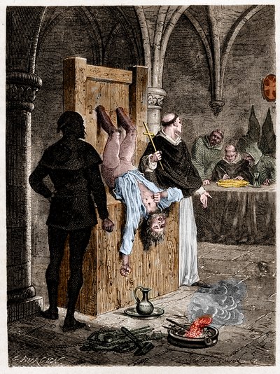Inkvisitionens scene med tortur. af Artist Unknown