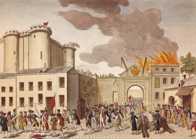 En folkemængde stormer Bastillen den 14. juli 1789 under den franske revolution. af Artist Unknown