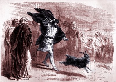 Syndebukken, der blev sendt ud i ørkenen for Azazel, 3. Mosebog, kap. XVI (print) af Artist Unknown