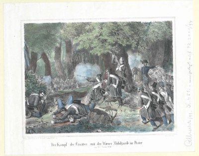 Kroaternes kamp med den mobile wienergarde i Prater den 28. oktober 1848 af Artist Unknown