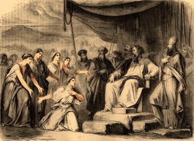 Zelofehads døtre foran Moses (print) af Artist Unknown